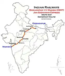 (Gorakhpur–Mumbai CSMT) Jan Sadharan Express route map