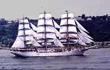 Norwegian rigged ship Christian Radich at Operation Sail on July 4, 1976