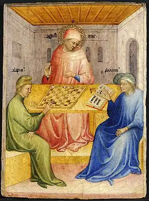 Image 24Niccolò di Pietro, 1413–15, The Conversion of Saint Augustin, Musée des Beaux-Arts, Lyon (from Chess in the arts)