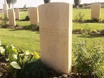 Major Anders Lassen's grave at Argenta Gap War Cemetery, east of Argenta, 1 September 2015.