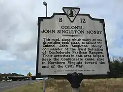 Historical marker mentioning Mosby