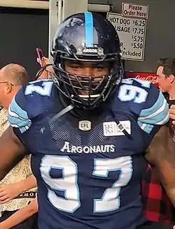 Bishop before a Toronto Argonauts game in 2018.