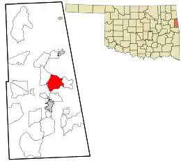 Location within Adair County and the state of Oklahoma