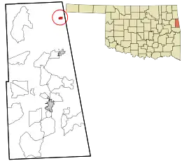 Location within Adair County and the state of Oklahoma
