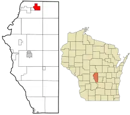 Location in Adams County and the state of Wisconsin.