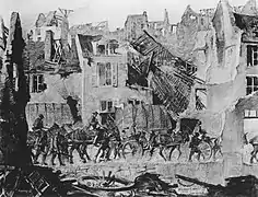 American troops entering a village