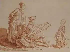 Artist Sketching a Young Girl (ca. 1773), red chalk, 25.5 x 33.8 cm., Metropolitan Museum of Art