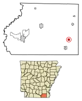 Location of Parkdale in Ashley County, Arkansas.