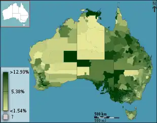 Colour-coded map of Australia