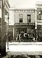 A 1922 Ford Model T roadster built by Duncan and Fraser outside Balfour's cafe in Rundle Street, Adelaide, 19 February 1924