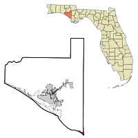 Location within Bay County and Florida
