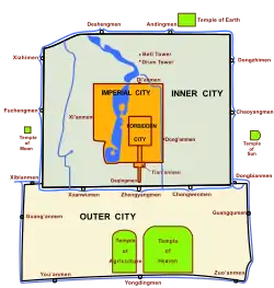Map showing the old walled city, including the inner and outer cities