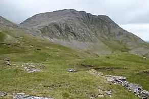 Benbreen's northeast face (see rock climbing), viewed from the col of Maumina with Benbaun