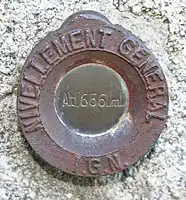 Bench mark at Saint Goussaud, Limousin, France, by Institut Géographique National