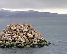 Photo of pile of boulders in the ocean