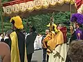 Scharfenberger carries the monstrance containing the blessed sacrament in the eucharistic procession at the National Shrine of the North American Martyrs in Auriesville, New York, 2018.