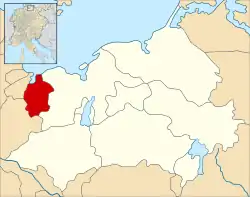 The Prince-Bishopric of Ratzeburg shown within Mecklenburg c. 1250