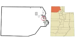 Location in Box Elder County and the state of Utah.