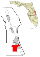 Location of Palm Bay in Brevard County (left) and in Florida (right)