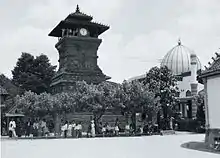 The tower and domed mosque main building.