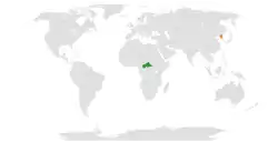Map indicating locations of Central African Republic and Democratic People's Republic of Korea