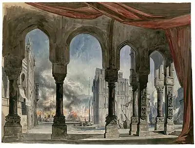 Image 102Set design for Act 5 of La reine de Chypre, by Charles-Antoine Cambon (restored by Adam Cuerden) (from Wikipedia:Featured pictures/Culture, entertainment, and lifestyle/Theatre)