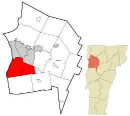 Location in Chittenden County and the state of Vermont.