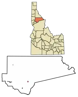Location of Pierce in Clearwater County, Idaho.