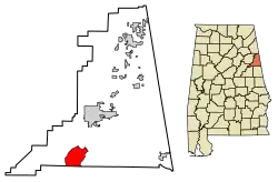 Location of Hollis Crossroads in Cleburne County, Alabama.