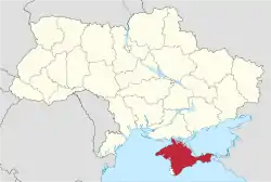 Location of the Autonomous Republic of Crimea (red)in Ukraine (light yellow)