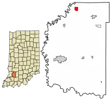 Location of Elnora in Daviess County, Indiana.