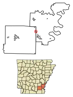 Location of Tillar in Desha County and Drew County, Arkansas.