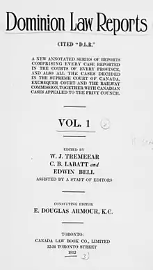 Cover page of the first volume of the Dominion Law Reports, 1912.