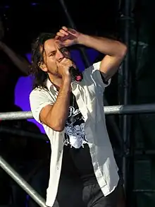 Eddie Vedder on stage with Pearl Jam in Pistoia, Italy on September 20, 2006.