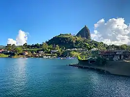 View of El Peñón de Guatapé from highway bridge