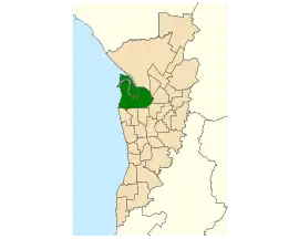 Map of Adelaide, South Australia with electoral district of Port Adelaide highlighted