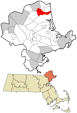 Location in Essex County and the state of Massachusetts