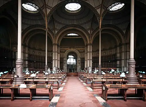 The reading room of the Bibliothèque Nationale de France, Richelieu site (1854–1875), was designed by Henri Labrouste