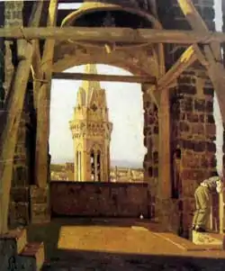 Giuseppe Abbati, The Tower of the Palazzo del Podestà, 1865, oil on wood