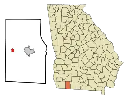 Location in Grady County and the state of Georgia