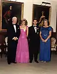 Diana wearing a pink evening dress at a gala banquet in Brisbane, 1983