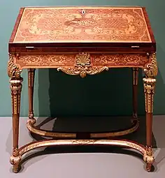 Baroque slant-front desk; by Heinrich Ludwig Rohde or Ferdinand Plitzner; c.1715–1725; marquetry with maple, amaranth, mahogany, and walnut on spruce and oak; 90 × 84 × 44.5 cm; Art Institute of Chicago