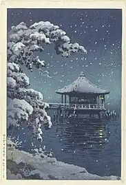 The floating pavilion at Katada in the snow Yuki no Katada Ukimido