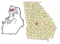 Location in Houston County and the state of Georgia