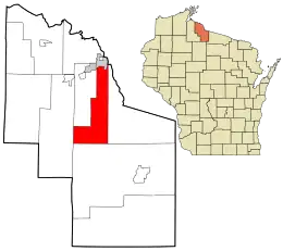 Location in Iron County and the state of Wisconsin.