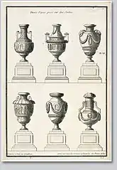 Various vases on pedestals