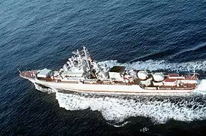 Aerial view of the ship at sea