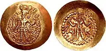 Coin in the name of Kushano-Sasanian Varahran I struck under Kidara circa CE 350-365. Crown with ribbon flying upward. Kidarite tamgha  to the right. Balkh mint.