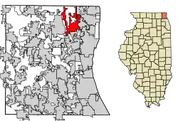 Location of Wadsworth in Lake County, Illinois.