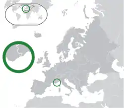 Location of Monaco (green)in Europe (green & dark grey)